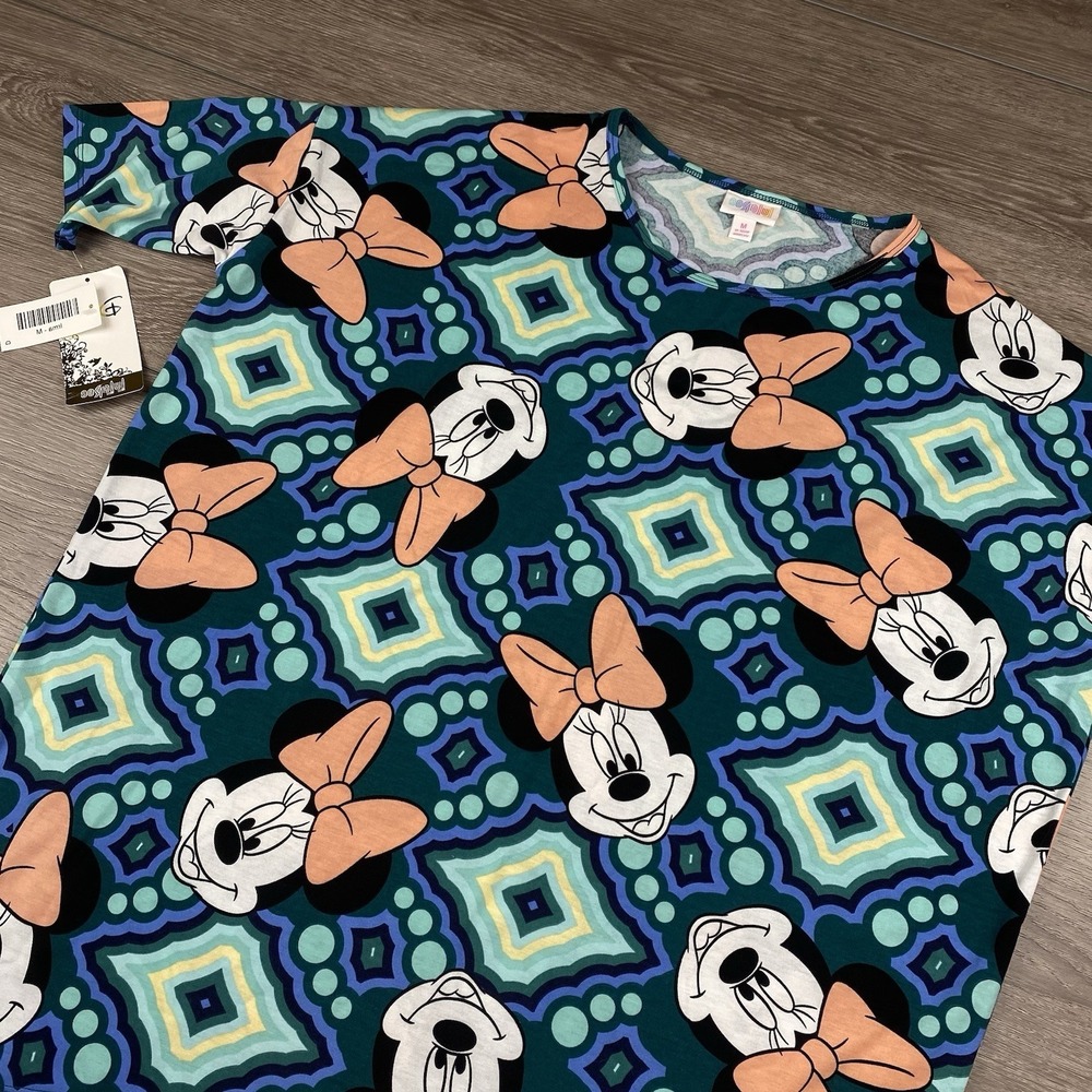 Lularoe Disney Women's Irma Tunic Top Minnie Mouse Geometric Blue Medium New